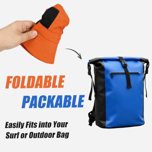Surblue Surf Bucket Hat with Widened Chin Straps UPF 50+ Windproof Sun Hat Adjustable Packable Cap for Water Sports Surfing - color: Orange