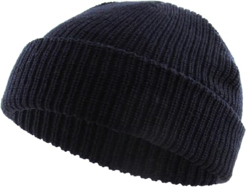 Fisherman Short Beanie Leon Roll up Trawler Classic Skullcap Hipster Beanie Warm Winter Hats Acrylic Ribbed Knit Cuff Daily - color: Navy Fisherman Beanie