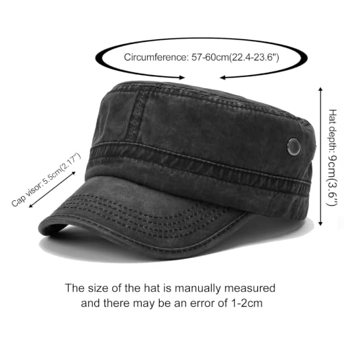 2 Pack Military Caps for Men Women, Washed Cotton Cadet Army Hats - color: Black+khaki