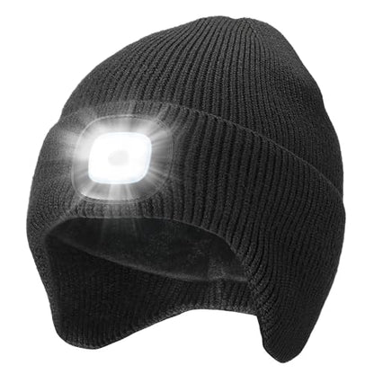 CENSGO Fleece Lined Beanie with a Light Built in, Warm Lighted Stocking Hat with Ear Flaps - color: Black