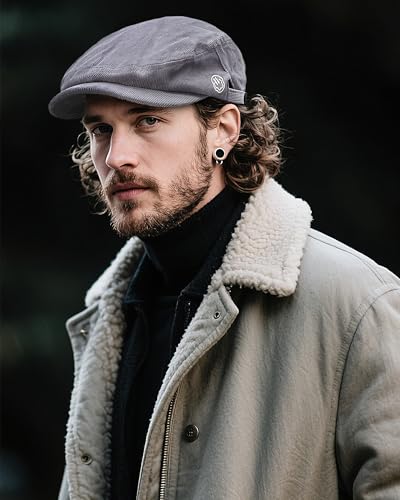 Croogo Men's Newsboy Flat Cap Corduroy Ivy Cap Casual Winter Duckbill Hat Irish Catsby Golf Beret Hat - color: Bl27-gray