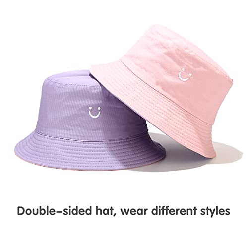 Unisex Bucket Hat Beach Sun Hat Aesthetic Fishing Hat for Men Women Teens, Reversible Double-Side-Wear - color: Pink Purple