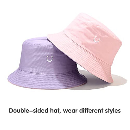 Unisex Bucket Hat Beach Sun Hat Aesthetic Fishing Hat for Men Women Teens, Reversible Double-Side-Wear - color: Pink Purple