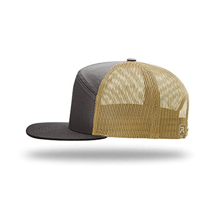 Richardson 168 Hi-Pro 7 Panel Adjustable Snapback Trucker Mesh Back Cap - color: Charcoal/Old Gold
