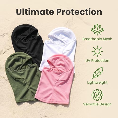 Balaclava Ski Mask 4 Pack Sun Protection Hood Full Head Cover for Men Women - color: Black+white+green+pink