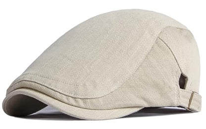 DIYDECAL Cotton Newsboy Flat Caps for Men, Womens Cabbie Driving Beret Hats - color: Beige