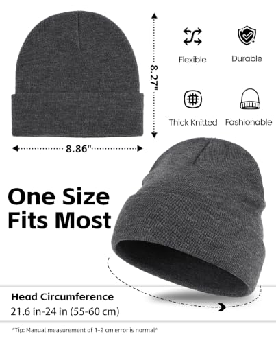 Connectyle Men's Cuffed Beanie Hat Double Layer Knit Winter Watch Cap - color: Dark Grey