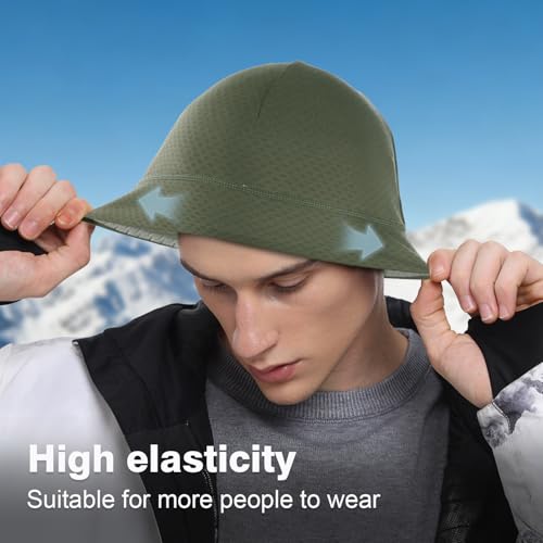 2 Pack Thermal Skull Caps for Men Women Wind-Resistant Fleece Beanie Hats Cold Weather Helmet Liners for Cycling - color: Black+green