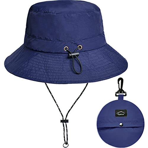 Waterproof Bucket Hat for Women and Men - UV Protection Beach Sun Hat Fishing Safari Boonie Hat Rain Hat Adjustable Packable - color: Navy Blue - Waterproof