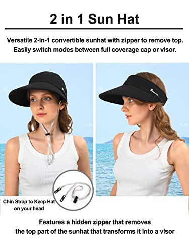 Sun Hats for Women Wide Brim Visor UV Protection Beach Summer Packable Cap - color: Black