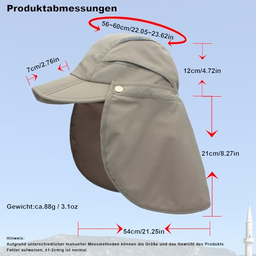 Hat with Neck Protection Detachable Multi-Purpose Summer Sun Hat Sun Protection Breathable Quick Dry UV Protection - color: Light Gray, size: Large