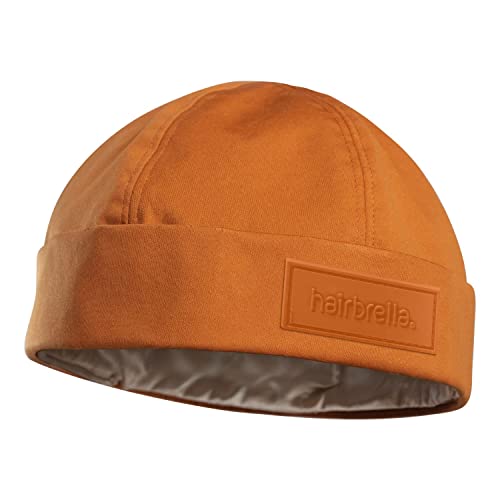 Hairbrella Brimless Docker Rain Hat for Men, Beanie, Satin-Lined Cap, Adjustable, Unisex Waterproof Hat, Cuff - color: Caramel, style: Classic