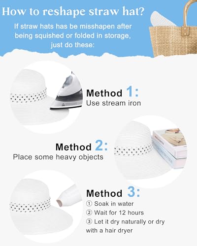 Sun Beach Straw Hats for Women, Summer Wide Brim Hat - color: Light Off-white, size: X-Large