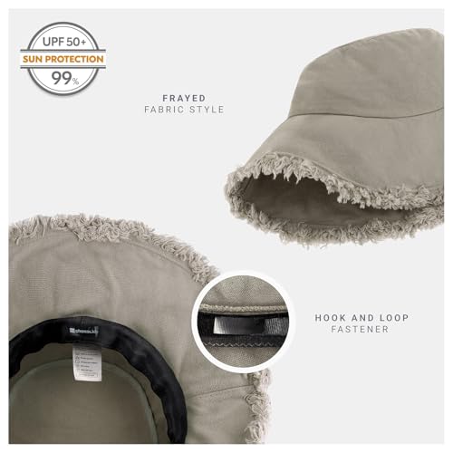CHOK.LIDS Frayed Bucket Hat Washed Cotton Floppy Wide Brim Boonie Cap - color: Light Grey
