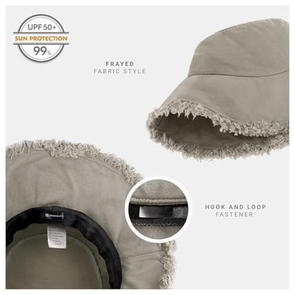CHOK.LIDS Frayed Bucket Hat Washed Cotton Floppy Wide Brim Boonie Cap - color: Light Grey