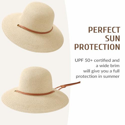 Beach Hat for Women, Wide Brim Sun Straw, UPF 50+ Foldable Floppy Sun Hat - color: B-10.5cm,beige