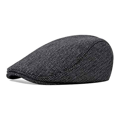 STARANCE Men Wool Newsboy Cap - color: Herringbone Green/Herringbone Grey