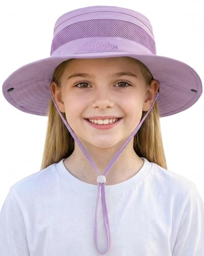 HONGTEYA Kids Sun Hat UPF 50+ Toddler Bucket Summer Hat Fishing Outdoor - color: Light Purple, size: 5-13 Years
