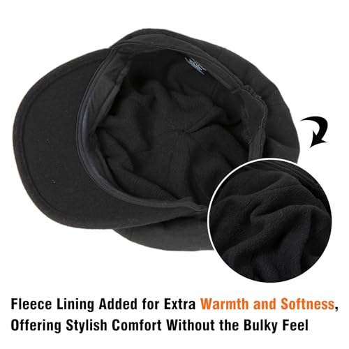Comhats Women's Wool Winter Warm Newsboy Hats, Fashion Pageboy Beret Cap - color: Black – Elastic Back, Fleece Lined, size: Large