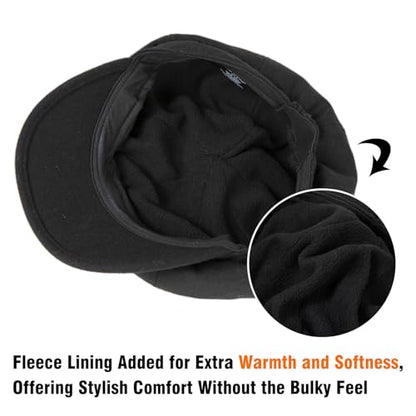 Comhats Women's Wool Winter Warm Newsboy Hats, Fashion Pageboy Beret Cap - color: Black – Elastic Back, Fleece Lined, size: Large