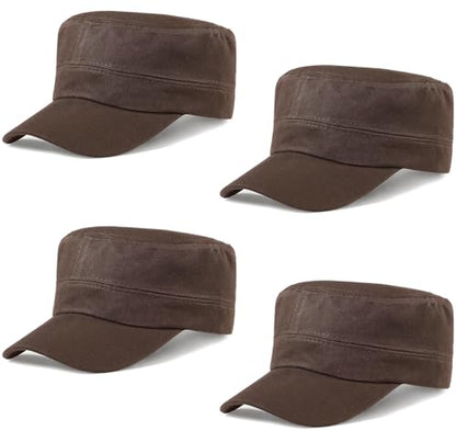 Glamorstar Unisex Cadet Army Hats 4 Pieces Military Flat Top Newsboy Cap - color: 4 Brown