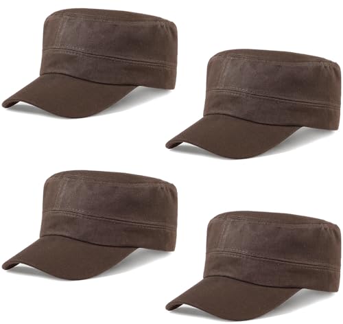 Glamorstar Unisex Cadet Army Hats 4 Pieces Military Flat Top Newsboy Cap - color: 4 Brown