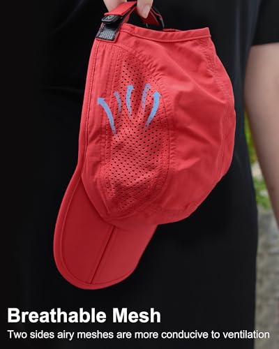 GADIEMKENSD Mens Folding Outdoor Hat Long Brim UPF 50+ Sun Protection - color: Folding Red
