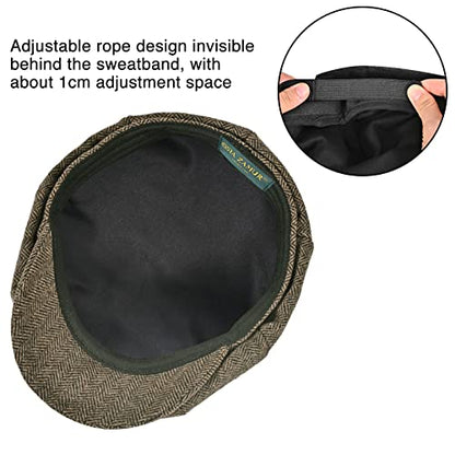 Mens Newsboy Cap High Woolen Tweed Gatsby Hat Ivy Cabbie Flat Golf Cap for Fathers Women Unisex - color: Herringbone Khaki, size: 7 1/8-7 1/4