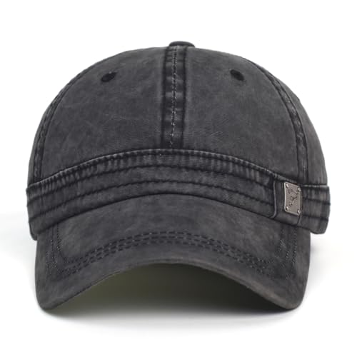 Vintage Washed Cotton Adjustable Baseball Cap for Men Women Low Profile - color: Black