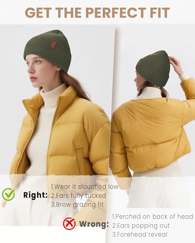 Fleece Lined Winter Beanie for Men Women Warm Windproof Beanies Hats Thick Knit Winter Hat for Cold Weather - color: Army Green