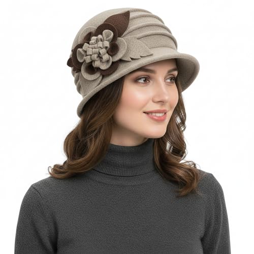 Women Cloche Bucket Hat 1920s Vintage Dress Winter Hats - color: Mixing Khaki