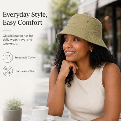 Cotton Bucket Hat Packable Beach Sun Hat for Women Men - color: Camelbrown