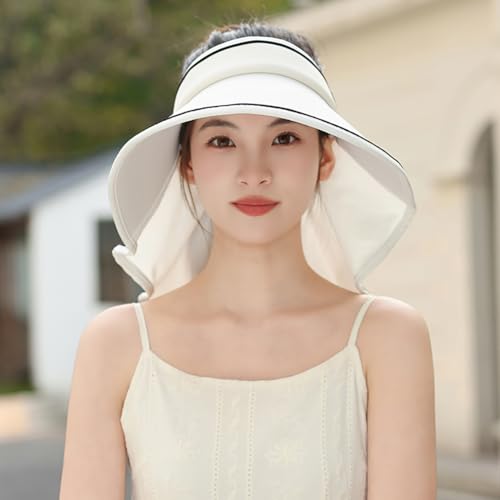 Sun Visor Hats for Women Wide Brim UPF 50+ UV Sun Protection Visor Hats Casual Adjustable Roll up Summer Beach Caps - color: B-white