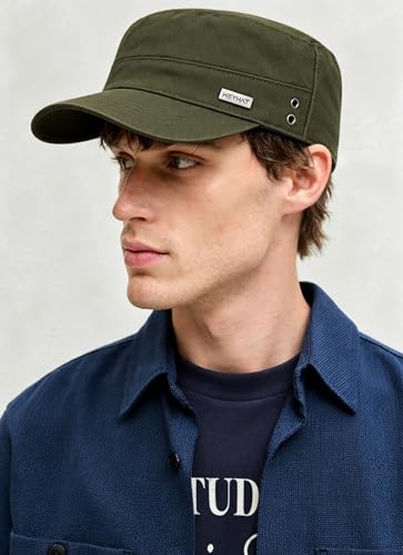 Unisex Flat Top Military Cadet Cap Outdoor Sun Hat - color: Square Label Green