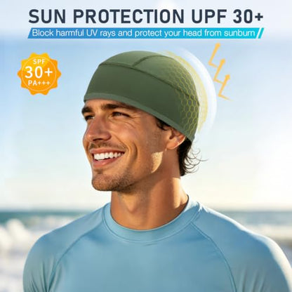 3PCS Cooling Skull Cap, Breathable Mesh Skull Caps for Men, Lightweight Head Cap Cycling Helmet Liner - color: Black-darkgrey-green