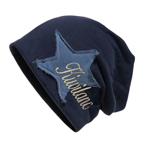 Y2K Slouch Hat Star Beanie Hat Grunge Accessories Winter Warm Cap Retro Design Knit Beanie for Women Men - color: Dark Blue