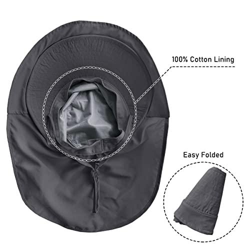 Womens Sun Hat UPF 50+ Wide Brim and Ponytail Hole, Hiking Safari Hat with Neck Flap… - color: Dark Grey & Light Grey