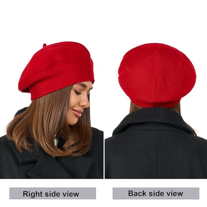 Beret - Warm Lined Wool Angora Knit Berets - French Paris Hat for Women - color: Red