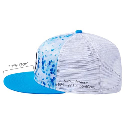 BASSDASH Flat Brim Trucker Cap Adjustable Snapback Hat Mesh Back for Men Women - color: Blue Ink Camo