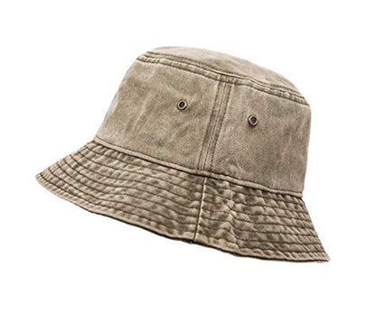Bucket Hat, Wide Brim Washed Denim Cotton Outdoor Sun Hat Flat Top Cap for Fishing Hiking Beach Sports - color: Khaki