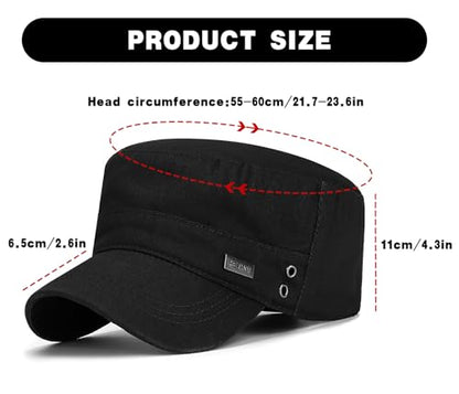 Initlove Cadet Army Cap Military Unisex Flat Top Hat for Men Women - color: Black
