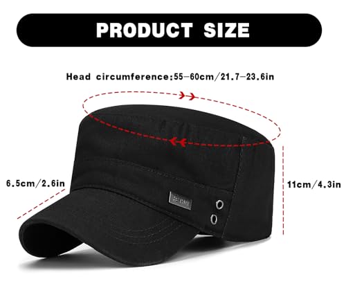 Initlove Cadet Army Cap Military Unisex Flat Top Hat for Men Women - color: Black