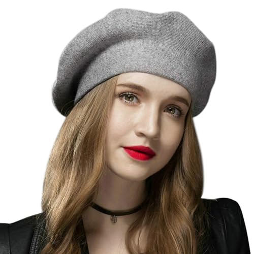 Sumolux Women Beret Hat French Beret Beanie Cap Classic Solid Color - color: Light Grey, size: One Size