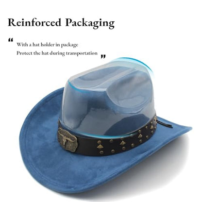 LIDHAY Cowboy Hat for Women Men with Shapeable Wide Brim Western Suede Hat for Cowboys and Cowgirls - color: Dark Blue