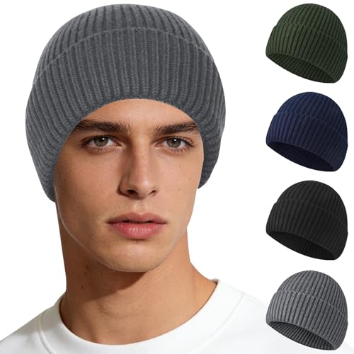 Fisherman Beanies for Men Women, Soft Warm Knit Winter Hats Trawler Hat Stylish Unisex Streetwear Watch Cap - color: Grey