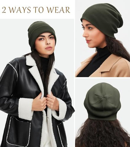 100% Cotton Beanie for Women Men Soft Knit Beanies Warm Winter Hat - color: Grayish Green