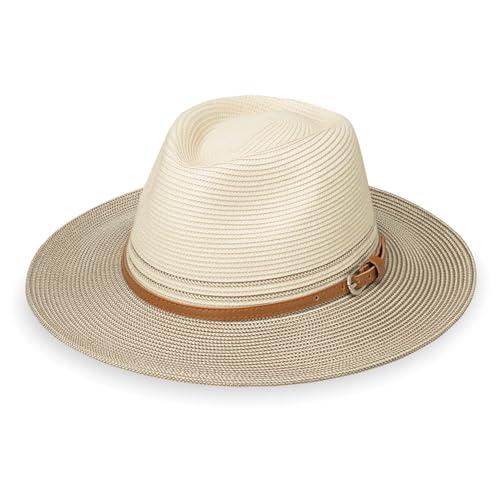 Wallaroo Women's Kristy Fedora– UPF 50+ UV Protection | Wide Brim, Packable & Adjustable - color: Ivory/Stone, size: Medium