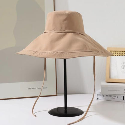 HUAMULAN Women Wide Brim Reversible Sun Hat Summer Beach Fishing Bucket - color: Khaki