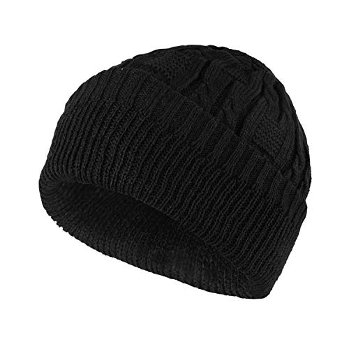 Surblue Unisex Trendy Beanie Warm Oversized Chunky Cable Knit Slouchy Woolen Hat - color: Black