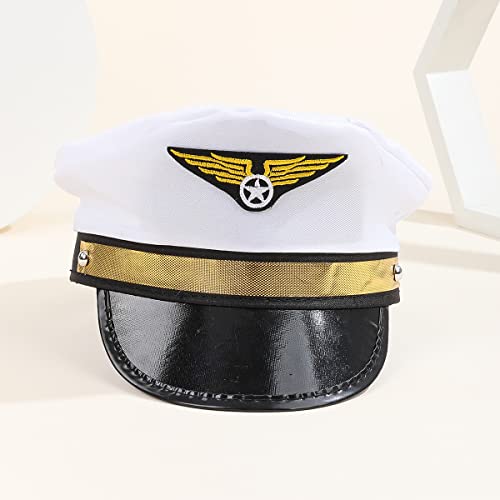 Adult Navy Pilot Airline Captain Hat Airplane Aviator Costume Cap For Captain Halloween Party Cosplay Supplies - color: White